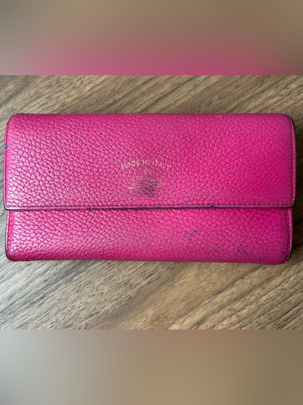 Hot Pink Gucci Wallet Purchased in 2015 - Gold Embossed Lettering